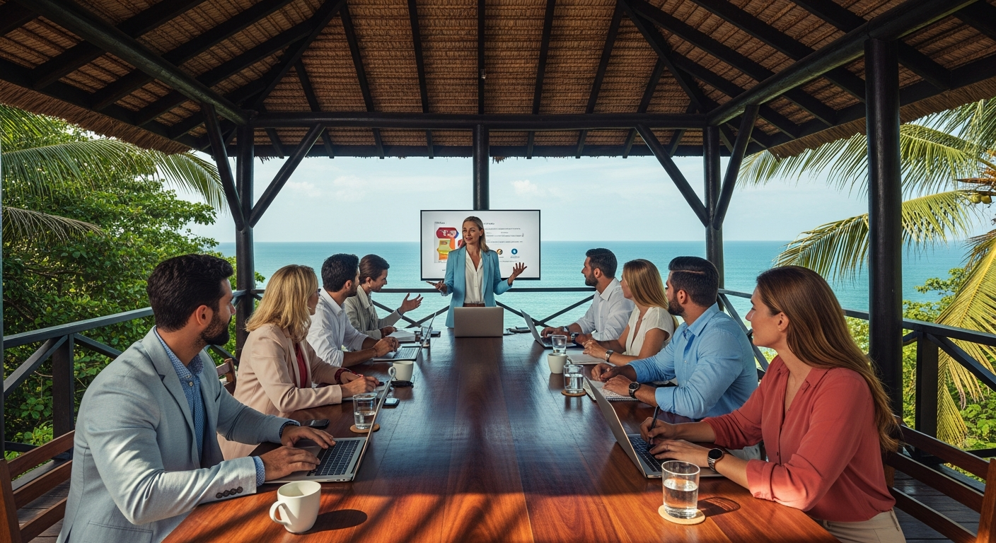 Executive mastermind session in a tropical setting