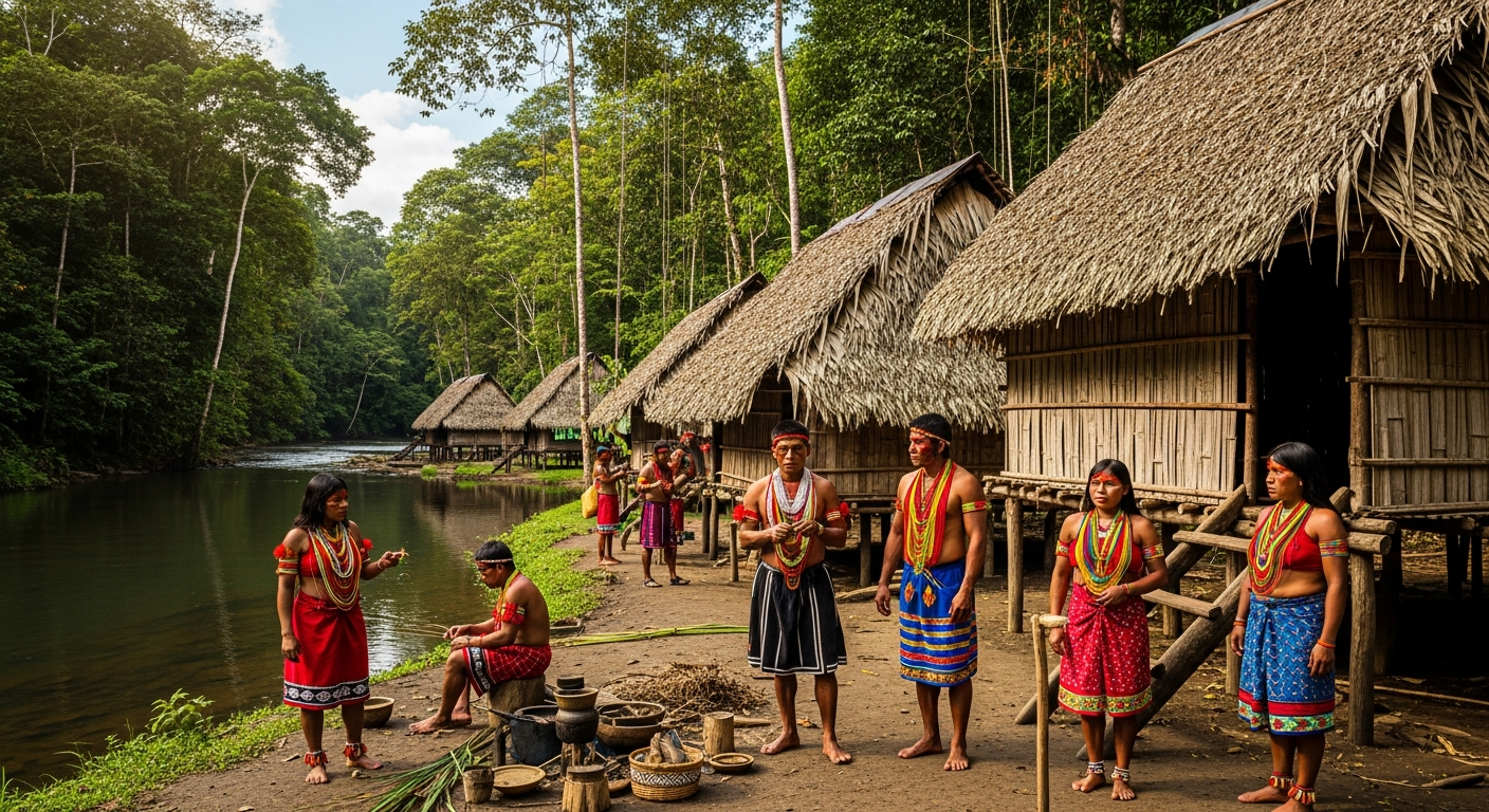 Traditional Embera indigenous village in the Panama rainforest